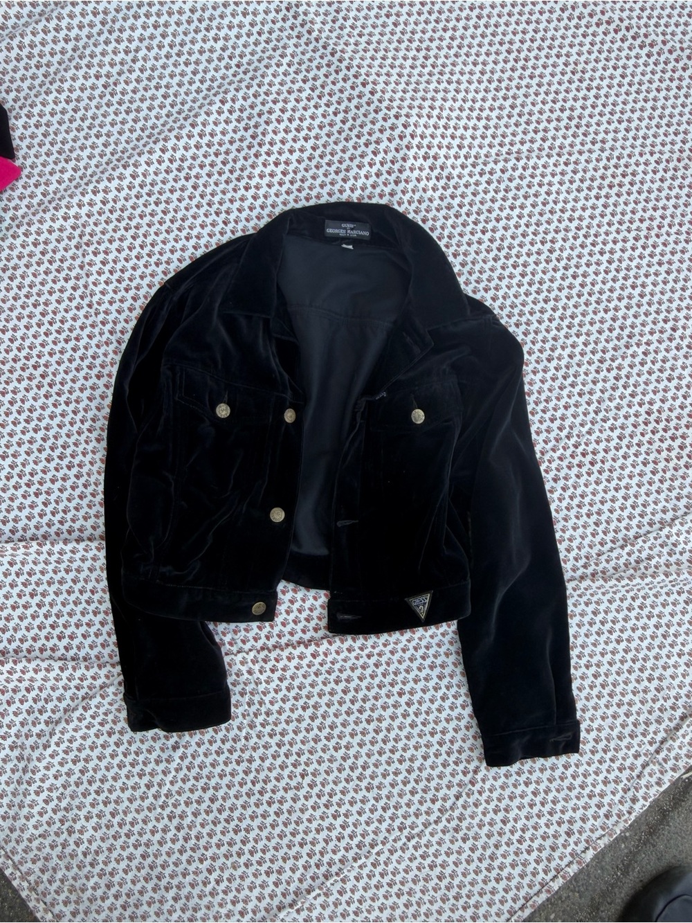 Vintage Guess by Marciano Black Velvet Cropped Jean Jacket